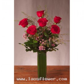 A Vase of 6 Red Roses